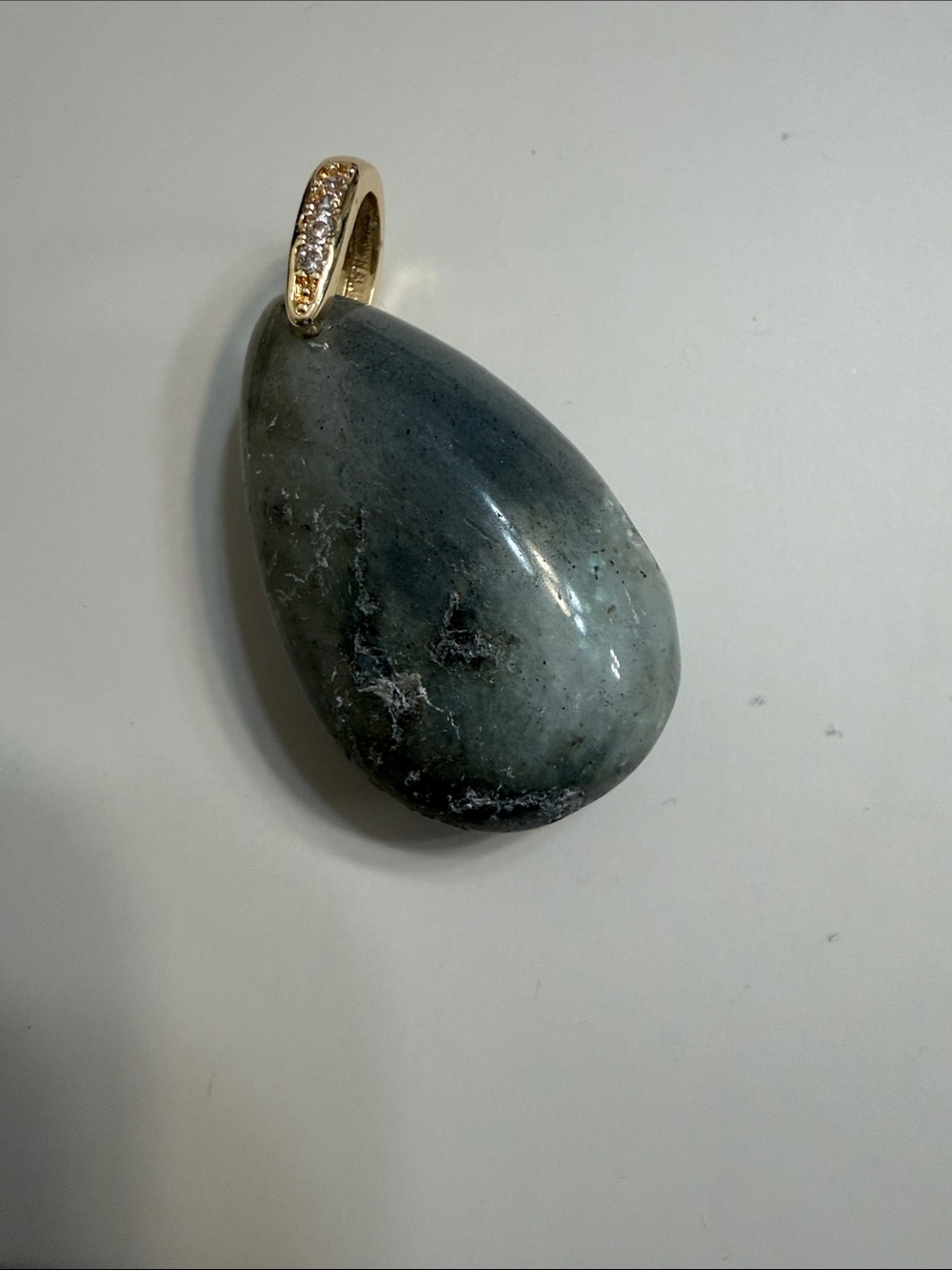 Gold Bail Teardrop Green Stone Pendant